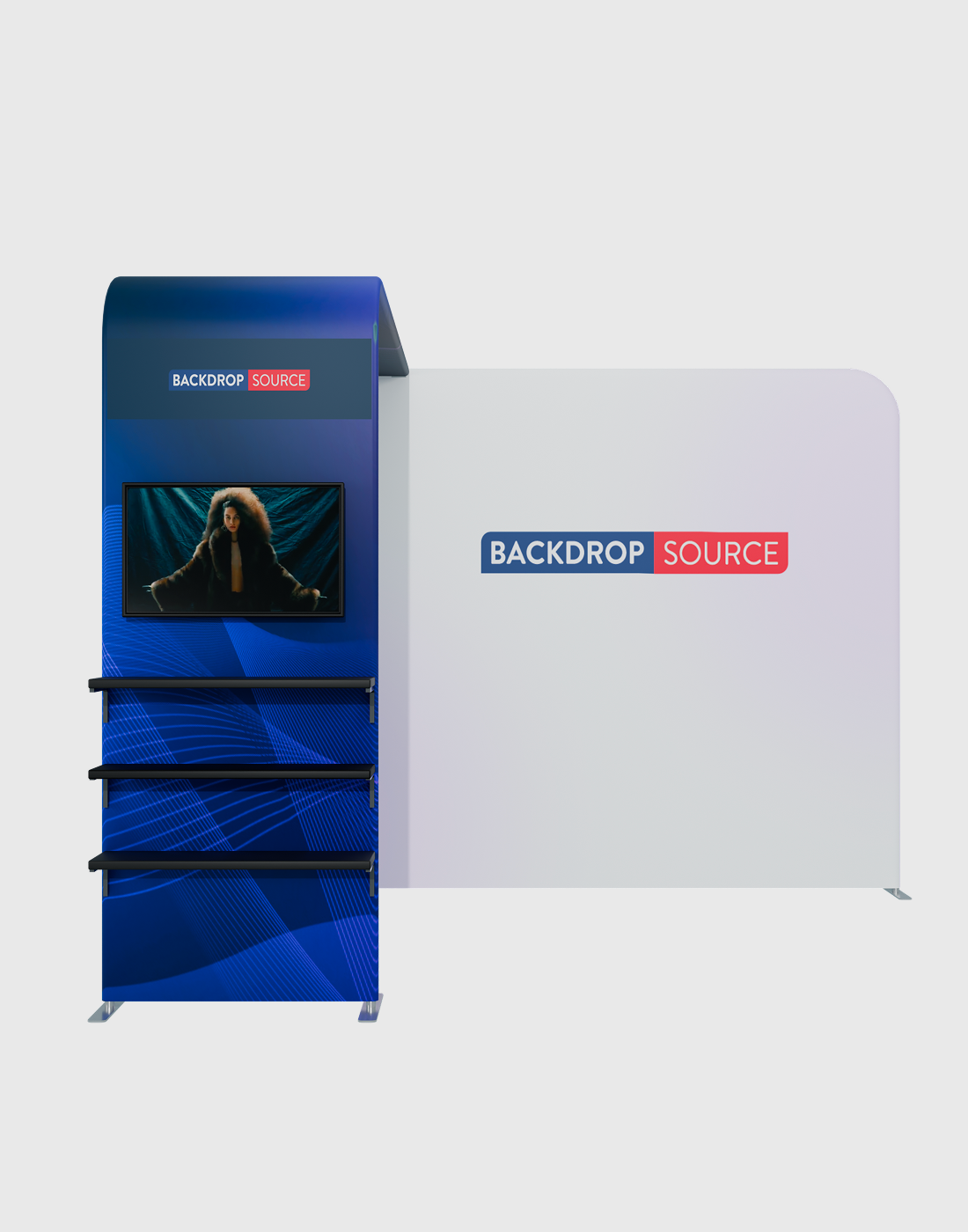 Portable L-Shaped Fabric Display with Shelf & TV Mount