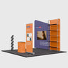 10x10 Booth Kit with Inclined Wall, Pegboard Shelving & Roll-Up