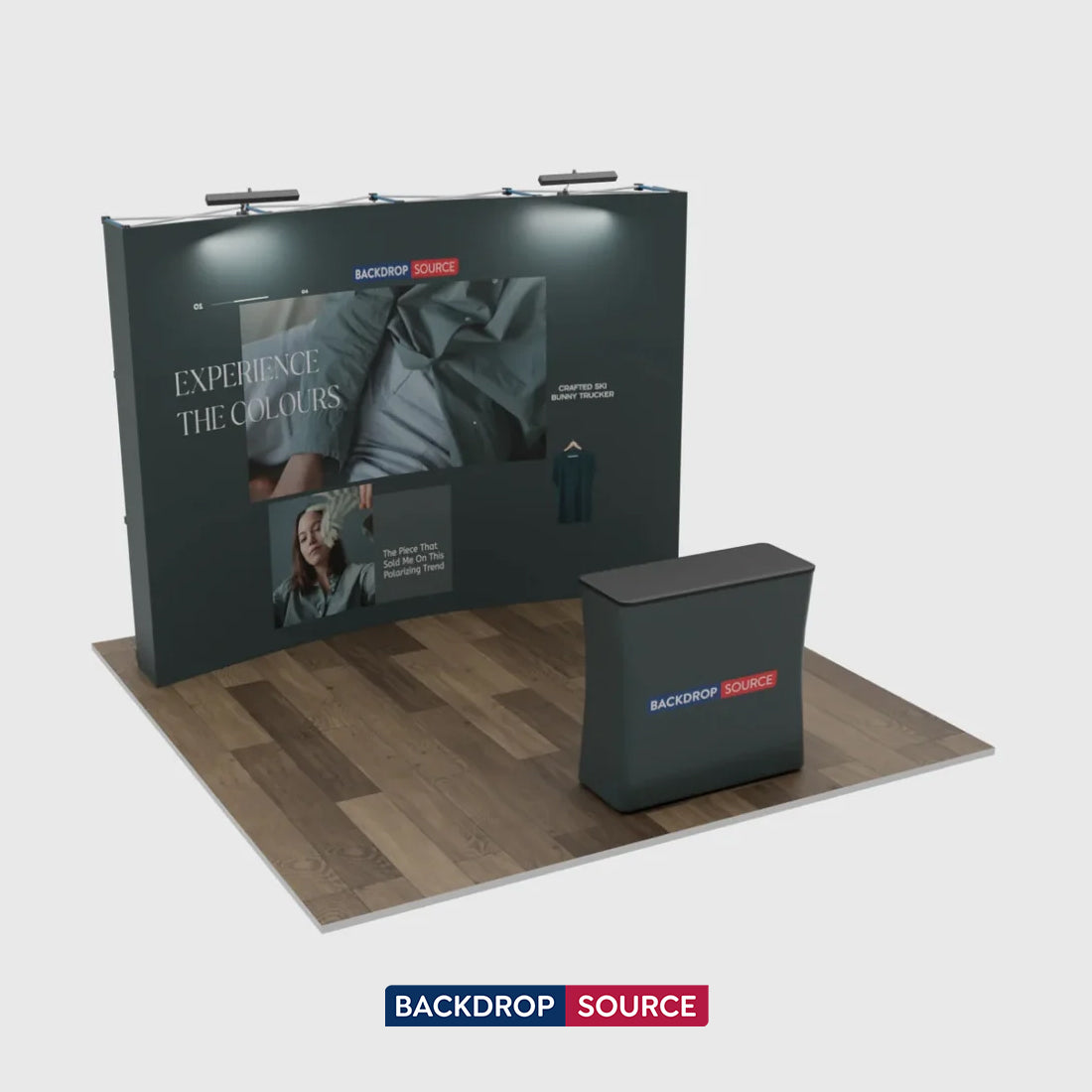 Kit d'exposition pliable incurvé 3-en-1 Exhibit Pro avec éclairage Illume, 3 m x 3 m 