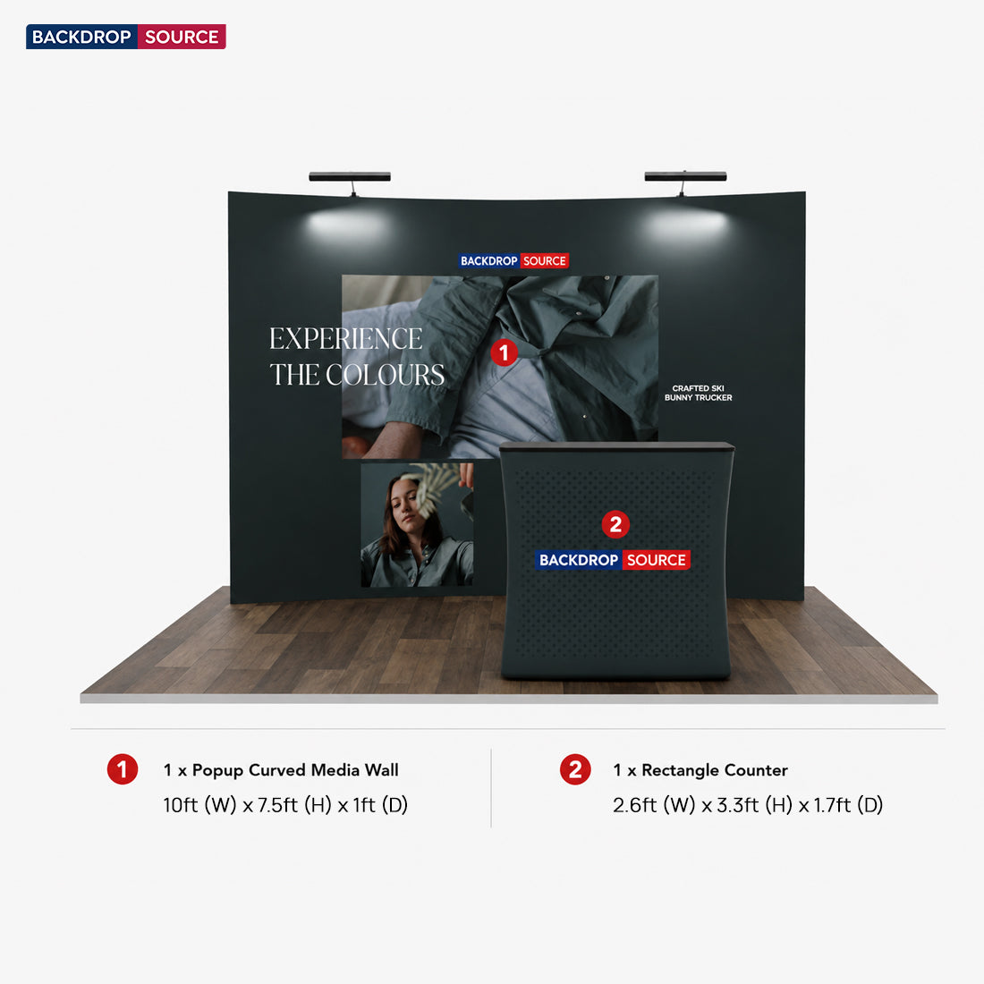 Kit d'exposition pliable incurvé 3-en-1 Exhibit Pro avec éclairage Illume, 3 m x 3 m 