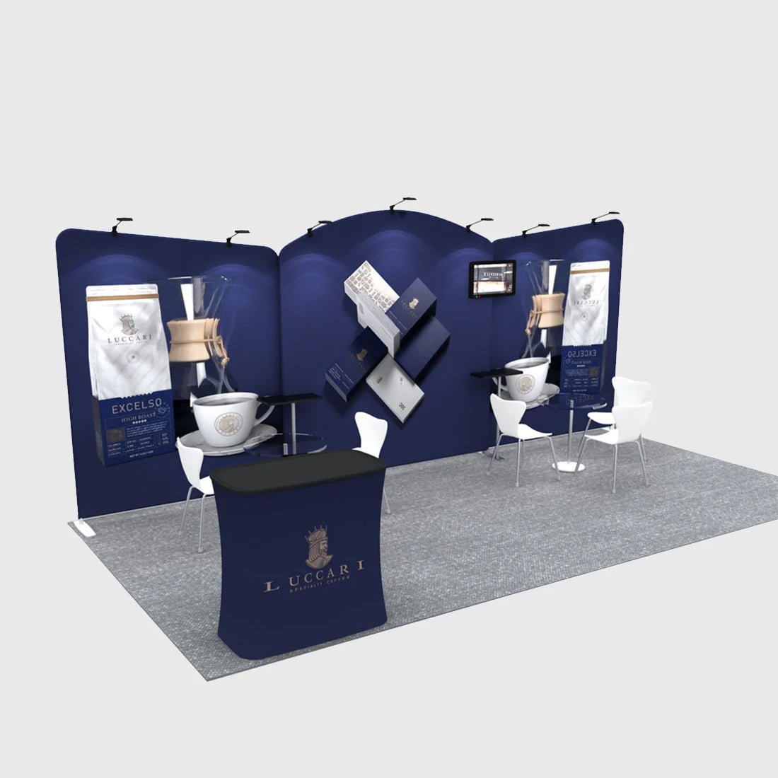 Kit d'exposition rond 20x10 avec plateau incliné droit 