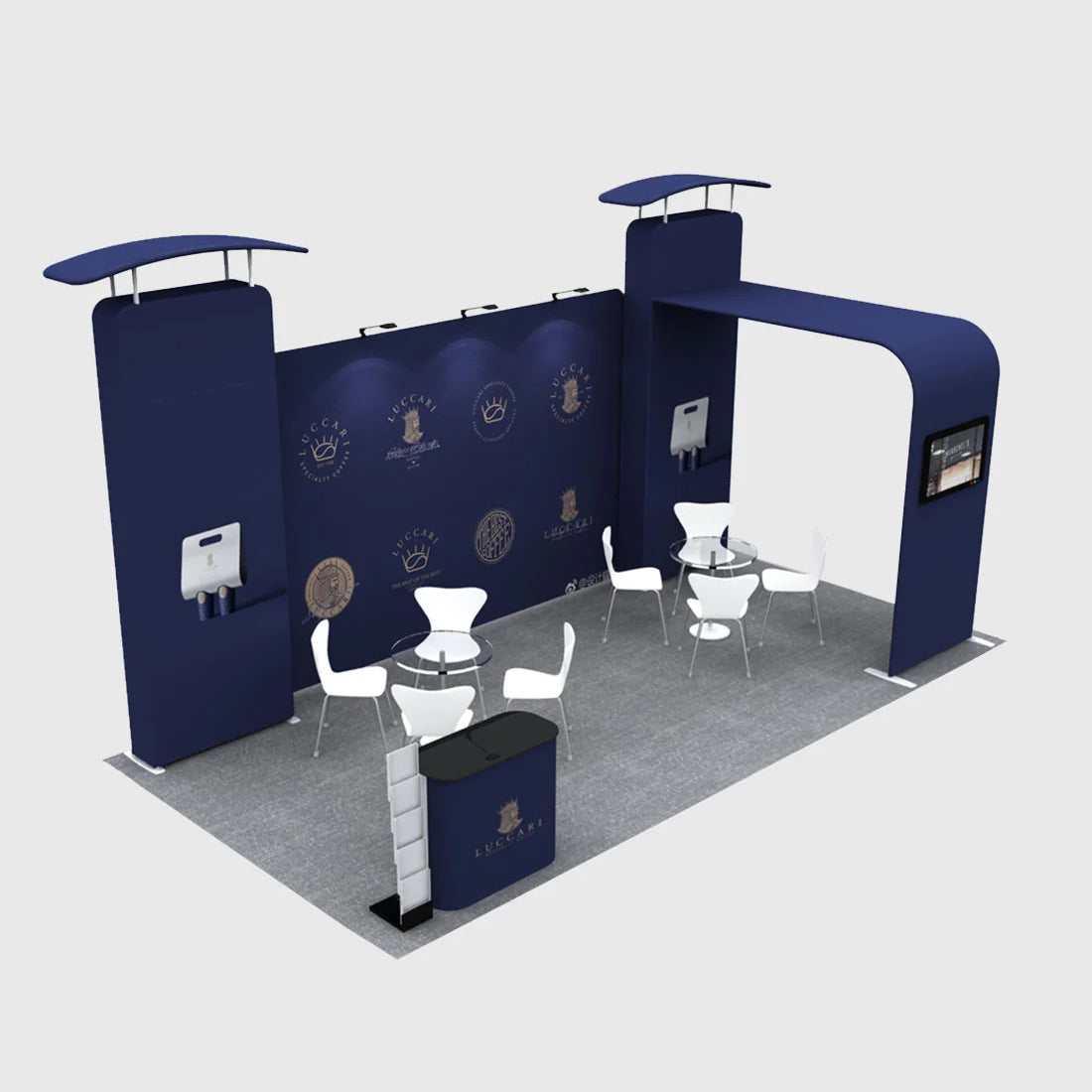 20x10 Straight Backdrop with 3D Wall & Arch Exhibition Kit
