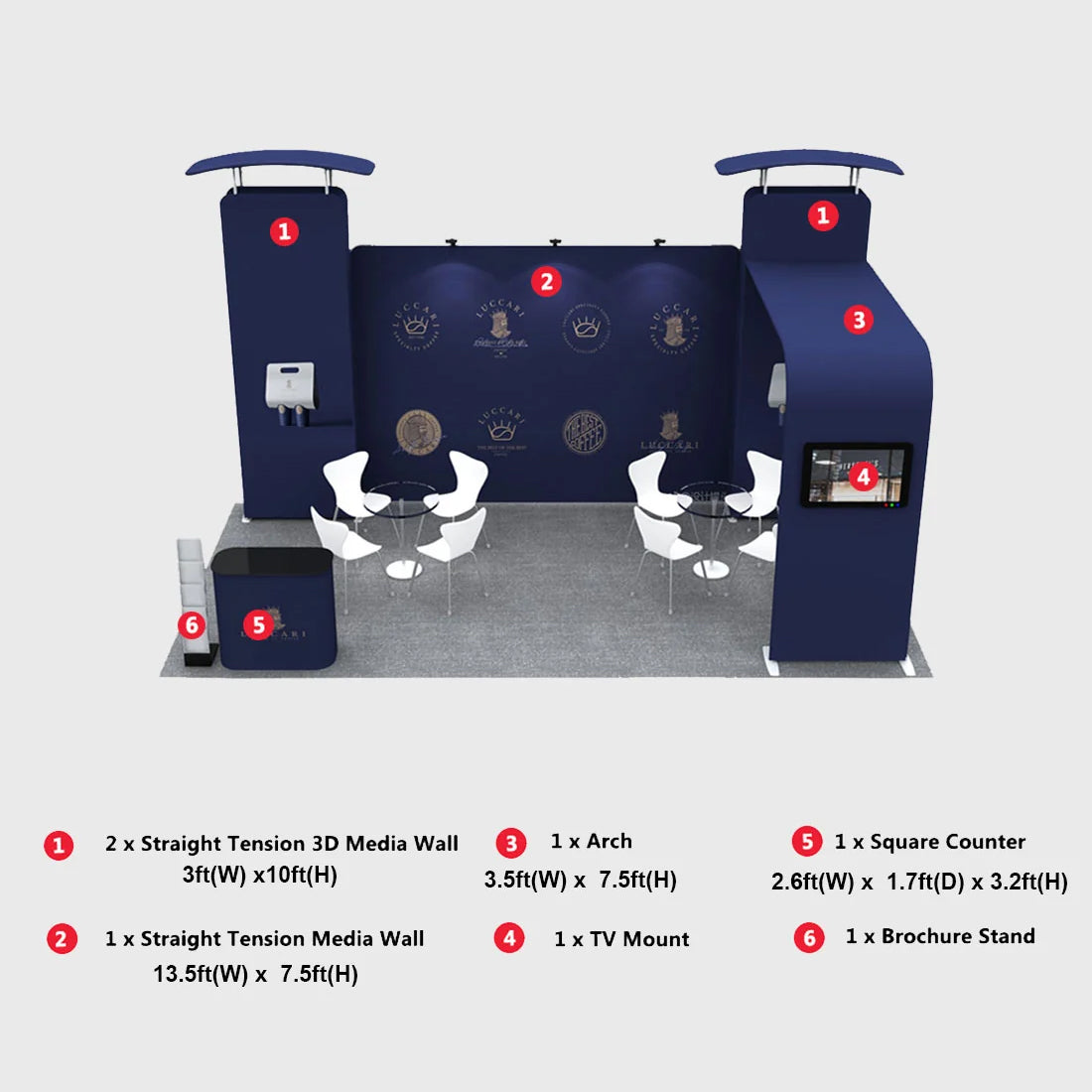 20x10 Straight Backdrop with 3D Wall & Arch Exhibition Kit