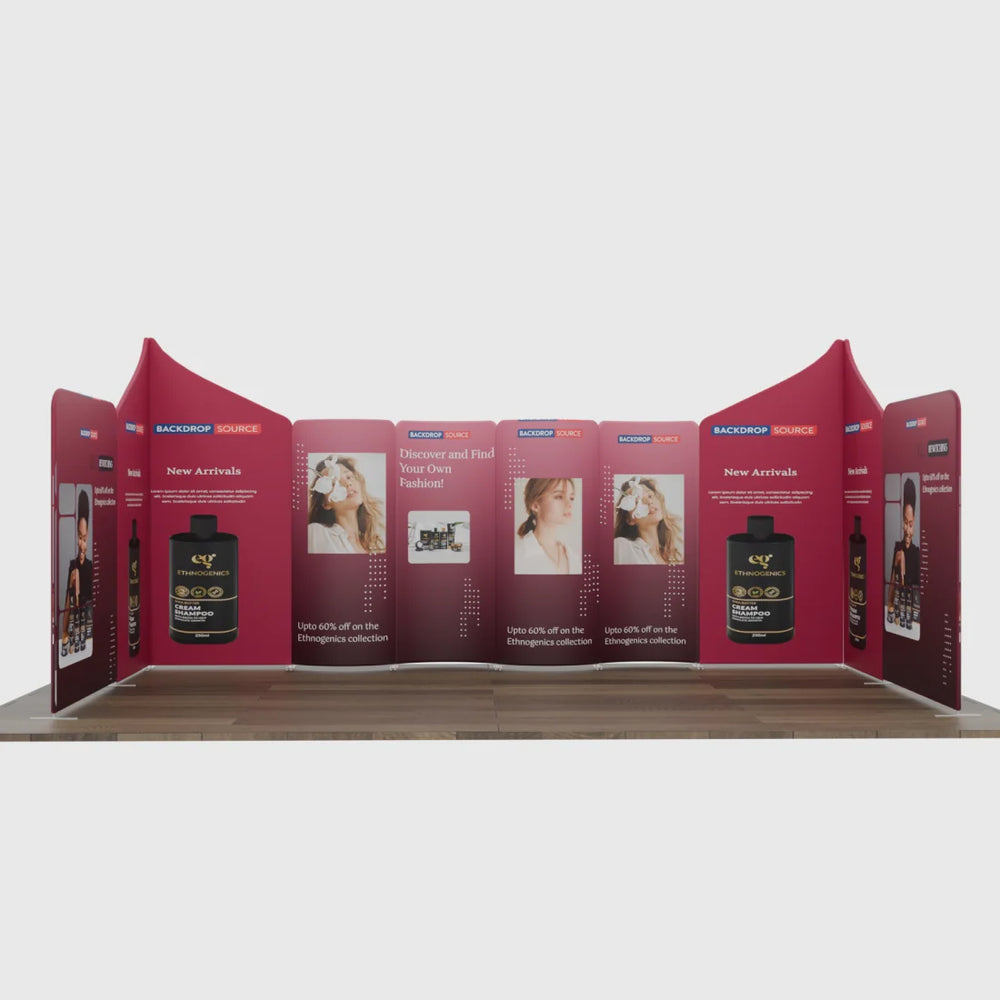 20x20 Magnetic Fabric Booth Wall with 10 Curved & Slope Panels