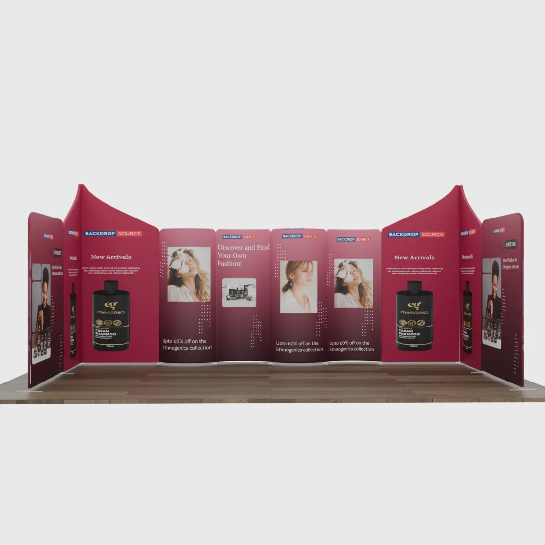 20x20 Magnetic Fabric Booth Wall with 10 Curved & Slope Panels
