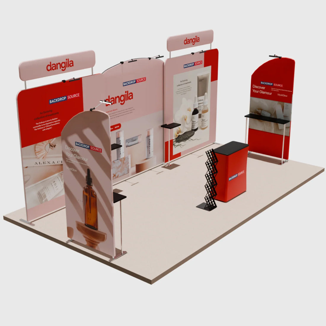 Kit d'exposition avec fond droit 20x10 et plateau de table rond 