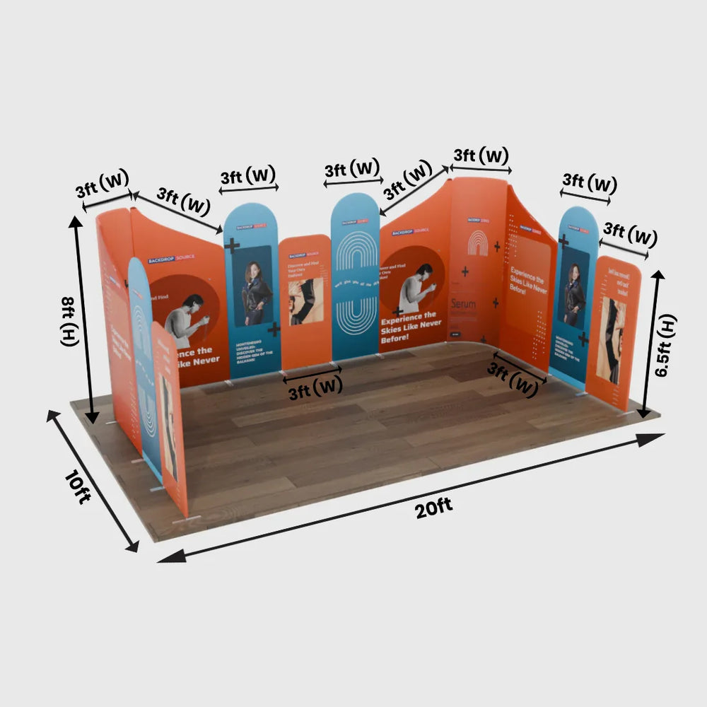 20x20 Magnetic Fabric Booth Wall with 13 Panels & Angled Sections
