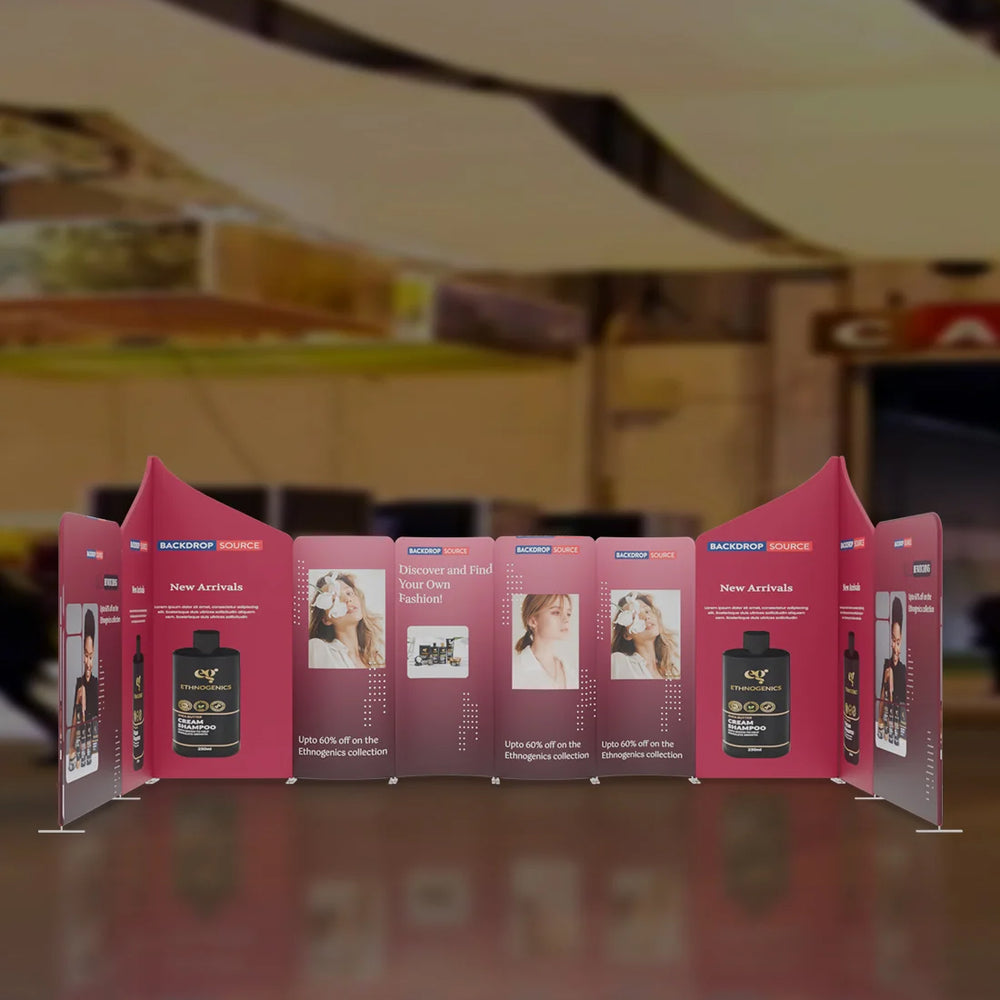 20x20 Magnetic Fabric Booth Wall with 10 Curved & Slope Panels
