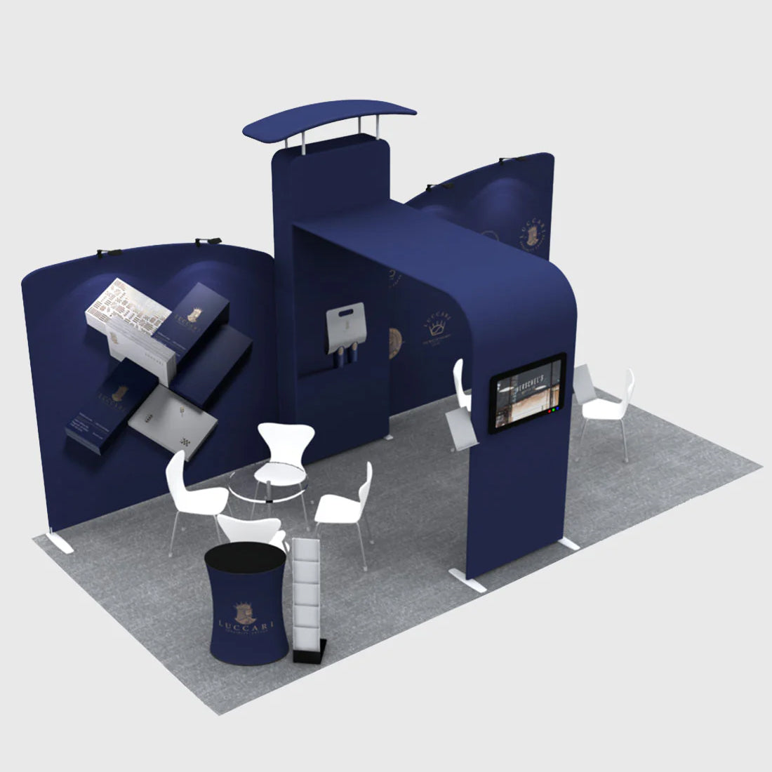 Fond incliné droit 20x10 avec mur 3D et kit d'exposition en forme d'arche 