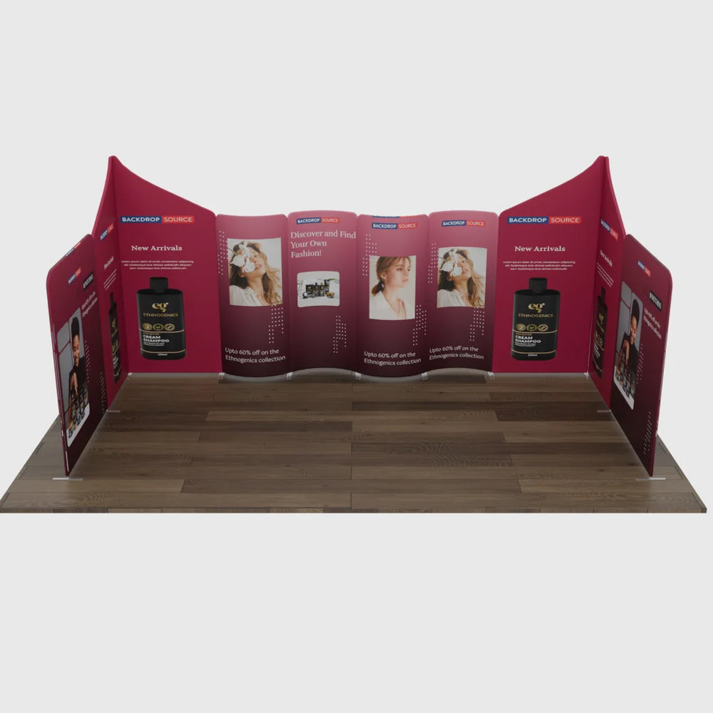 20x20 Magnetic Fabric Booth Wall with 10 Curved & Slope Panels