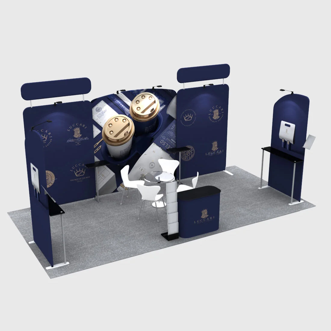 Kit d'exposition avec fond droit 20x10 et plateau de table rond 