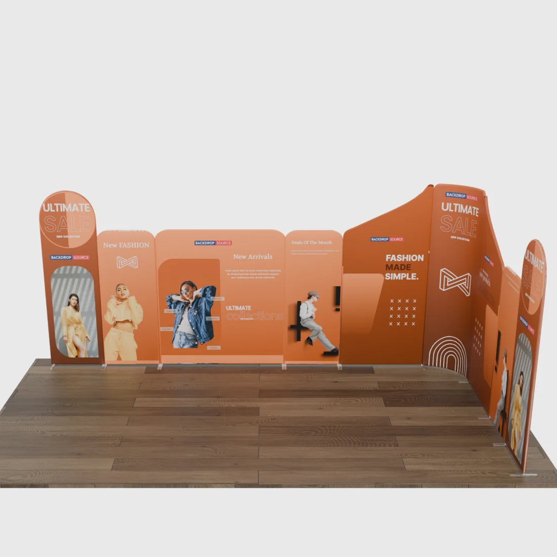 20x20 Magnetic Fabric Booth Wall with Mixed Curved & Angled Panels
