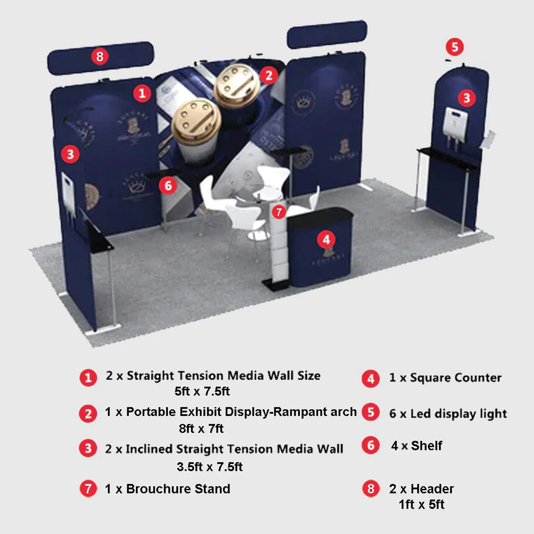 Kit d'exposition avec fond droit 20x10 et plateau de table rond 