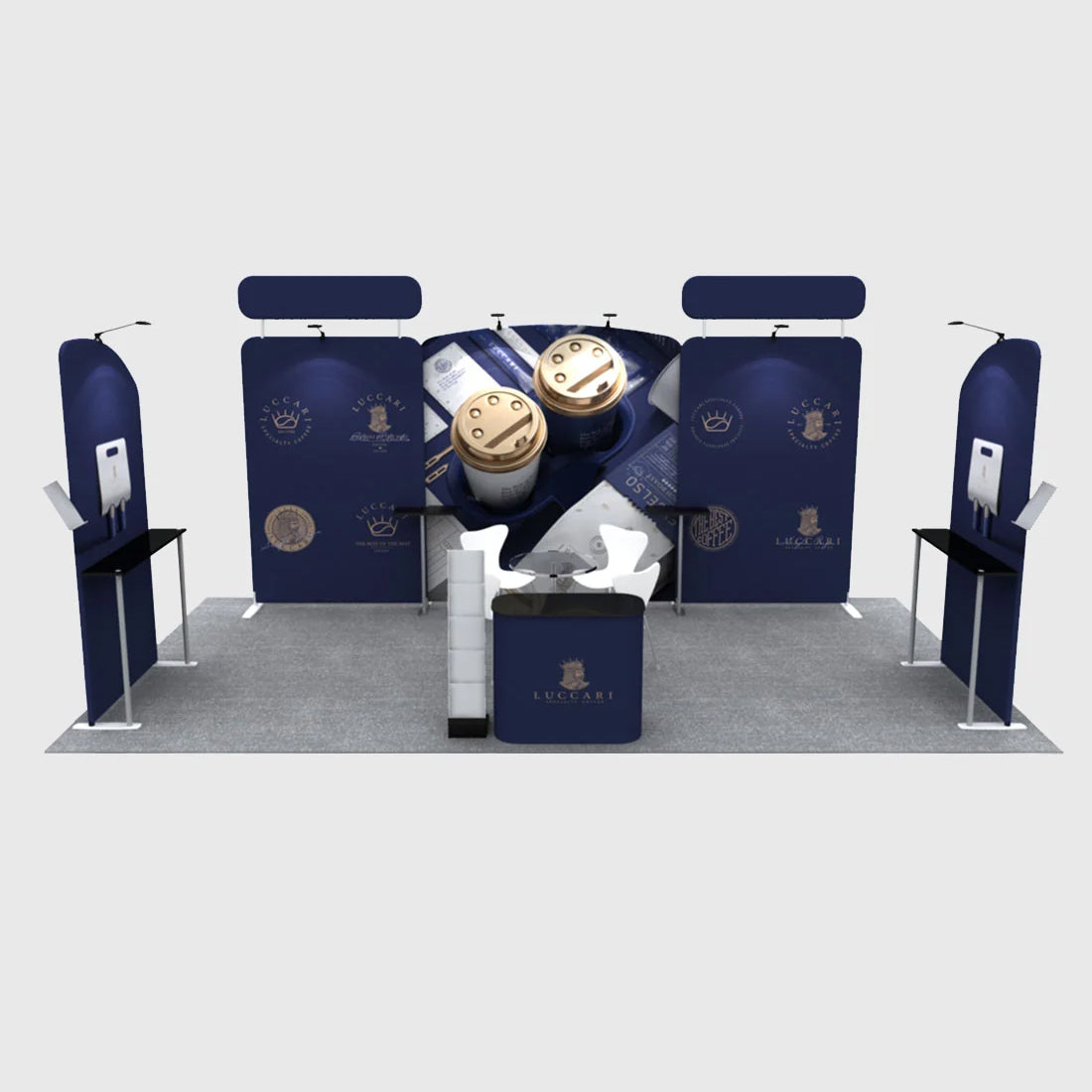 Kit d'exposition avec fond droit 20x10 et plateau de table rond 