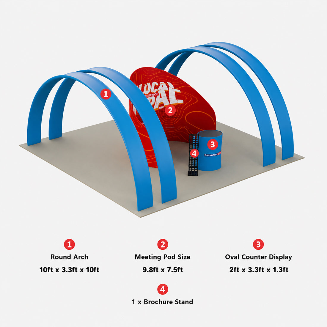 20x10 Booth Kit with Enclosed Meeting Pod & 4 Round Arches