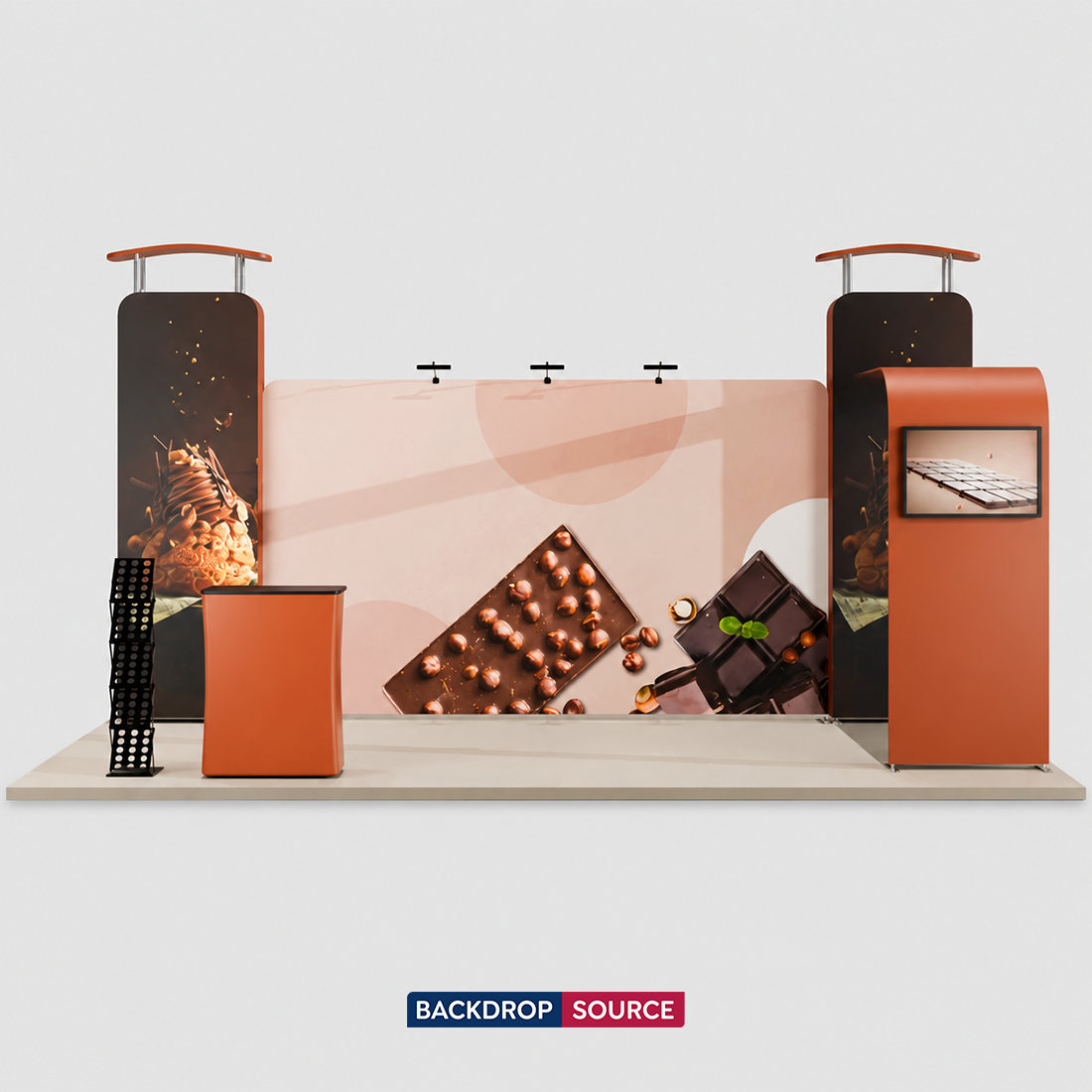 Fond droit 20x10 avec mur 3D et kit d'exposition en forme d'arche 