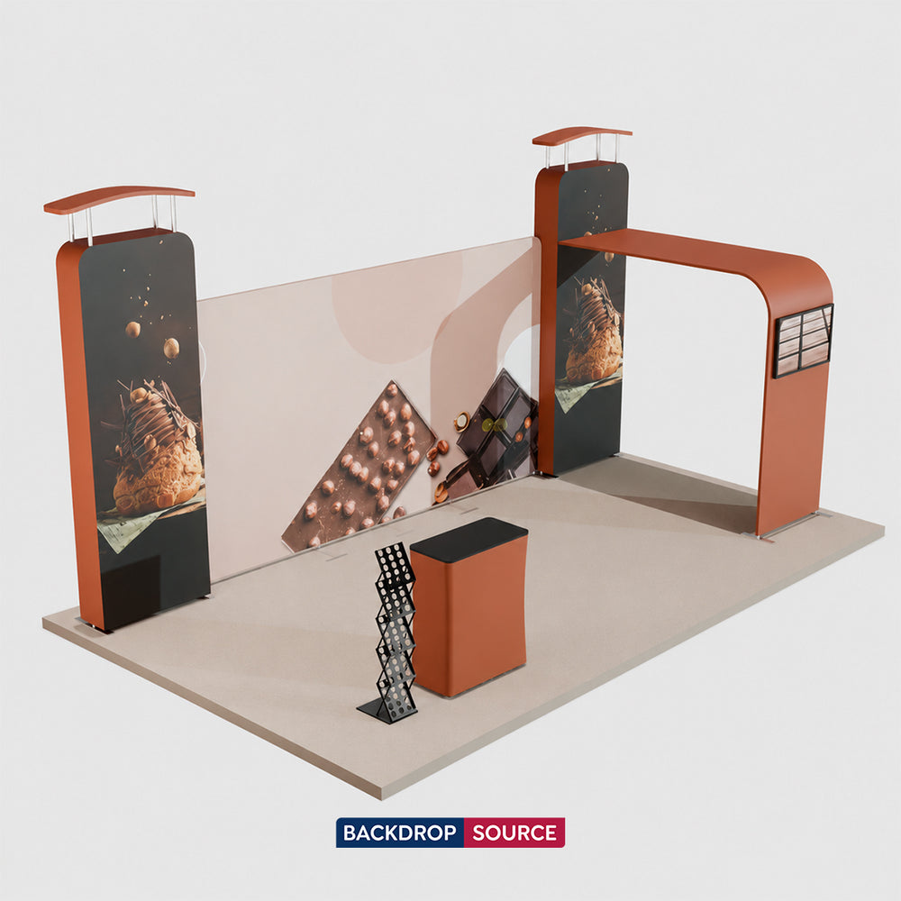 Fond droit 20x10 avec mur 3D et kit d'exposition en forme d'arche 