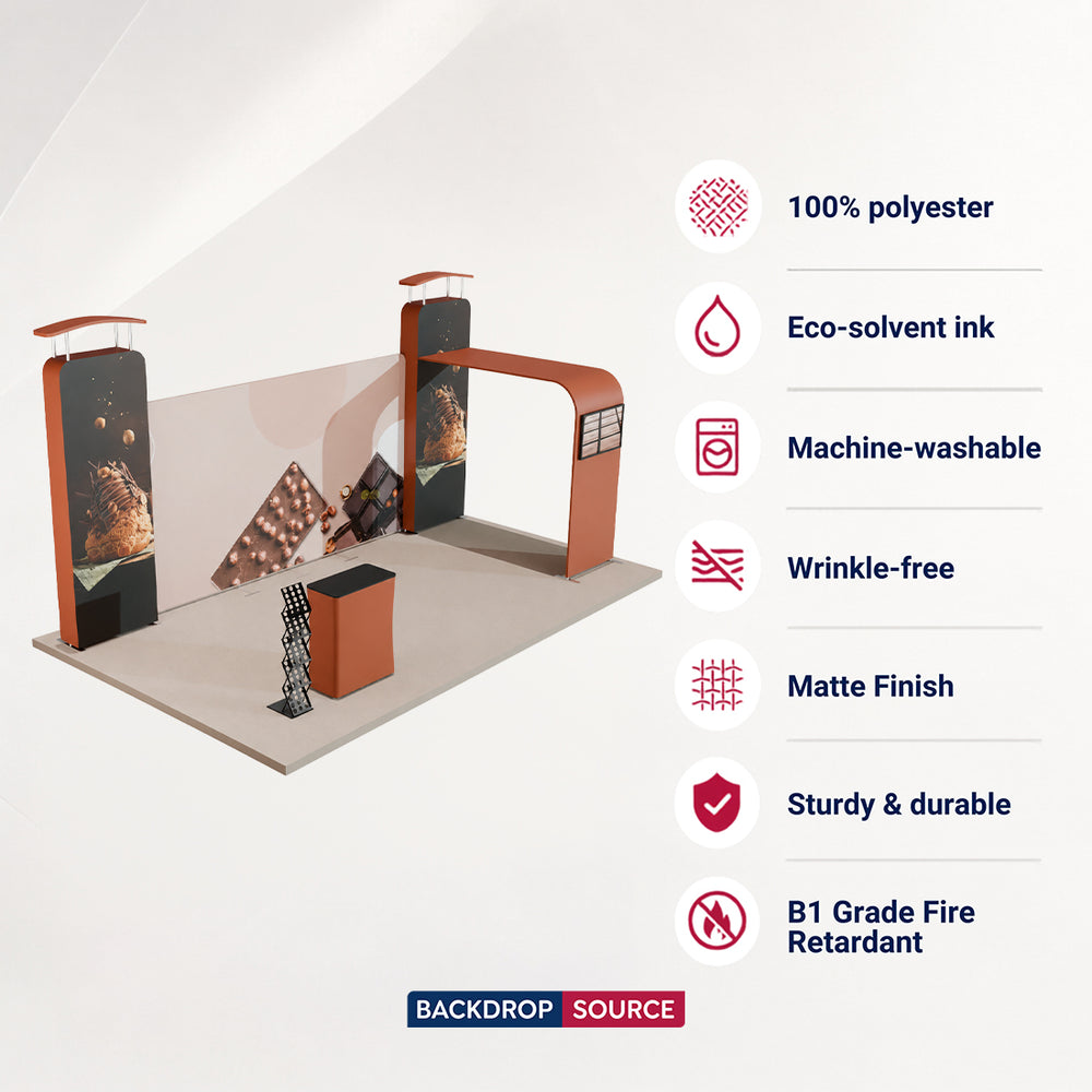Fond droit 20x10 avec mur 3D et kit d'exposition en forme d'arche 