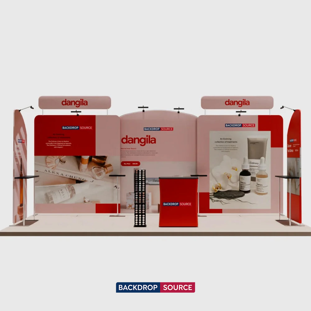 20x10 Booth Kit with Round-Top Backwall, Shelving & Counter