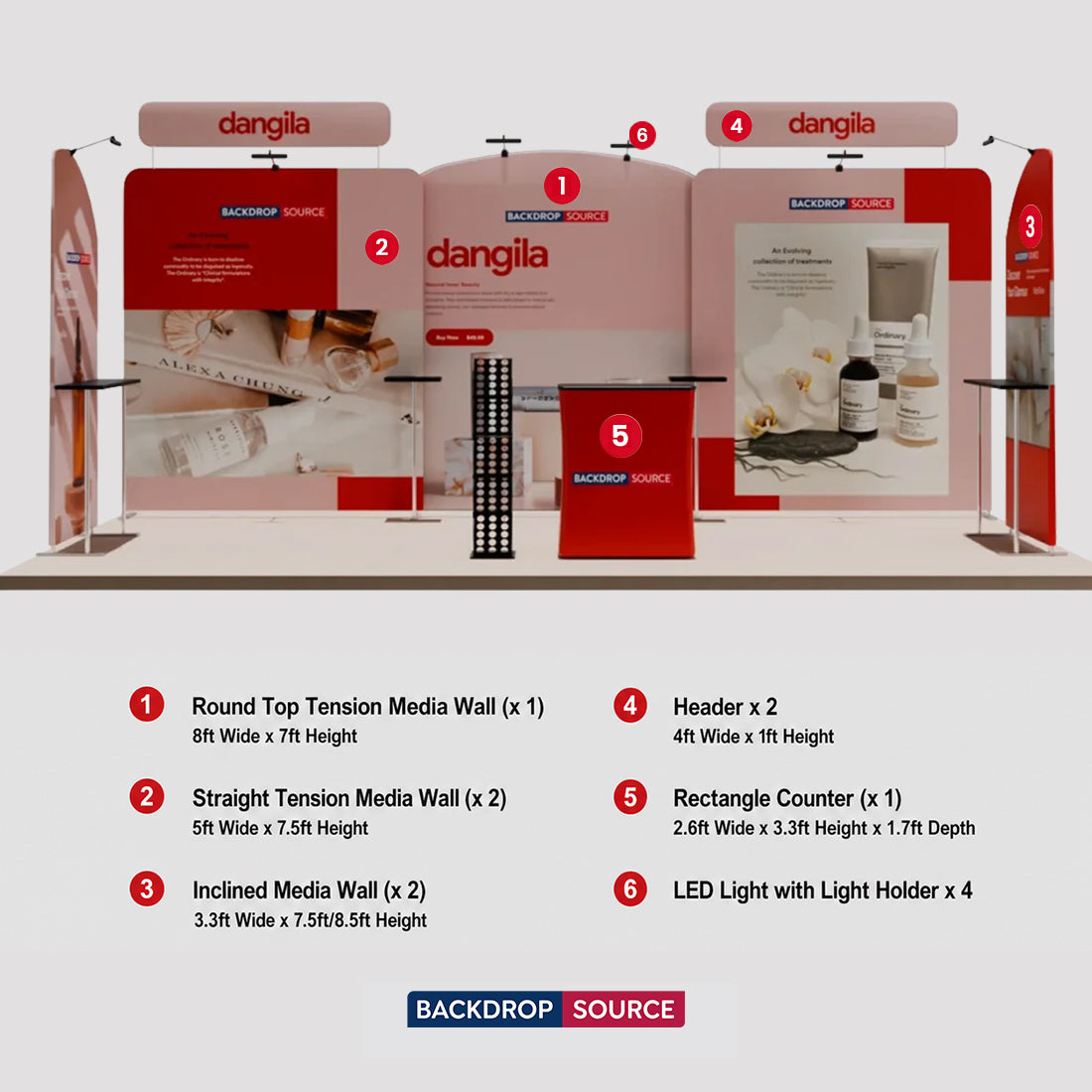 20x10 Booth Kit with Round-Top Backwall, Shelving & Counter