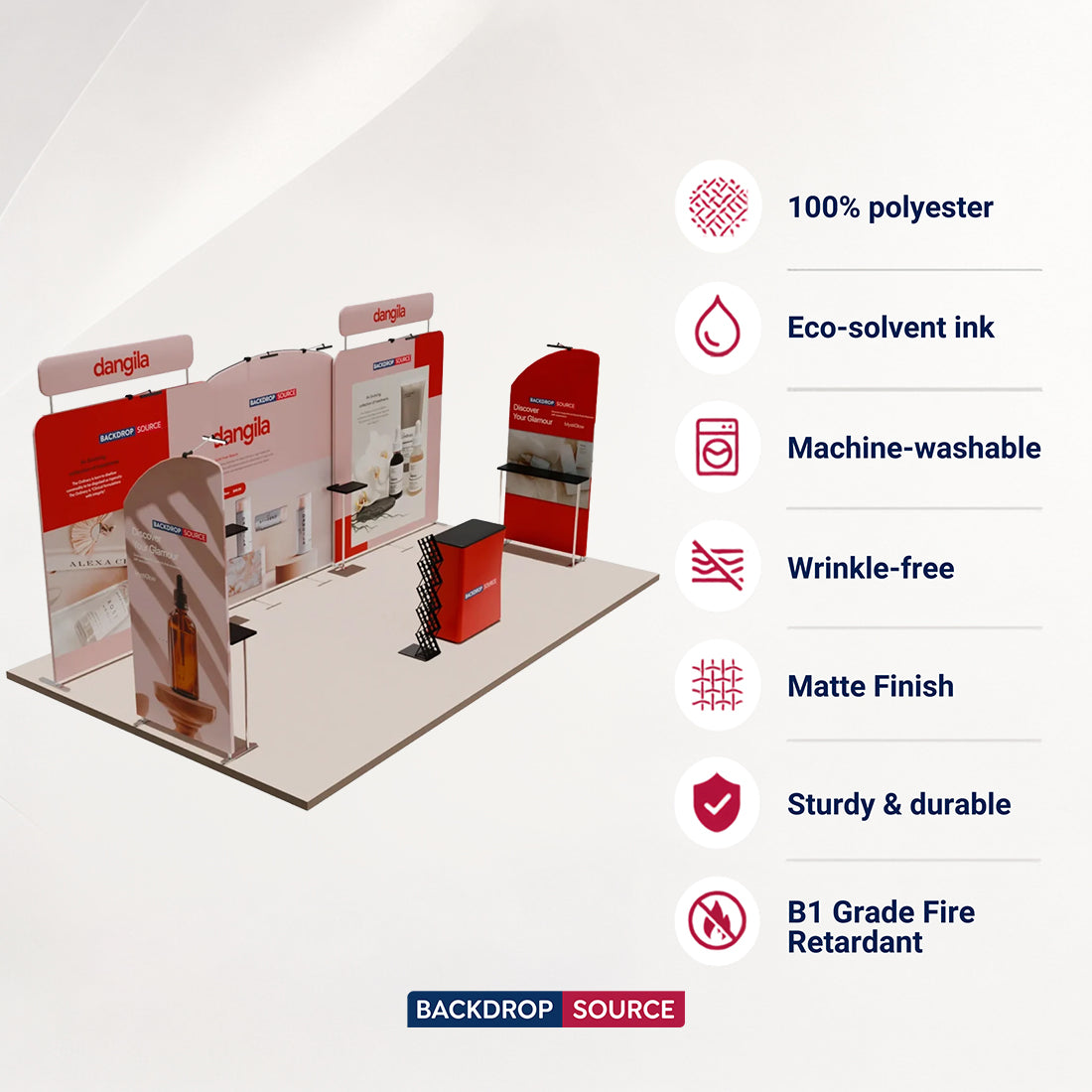 20x10 Booth Kit with Round-Top Backwall, Shelving & Counter