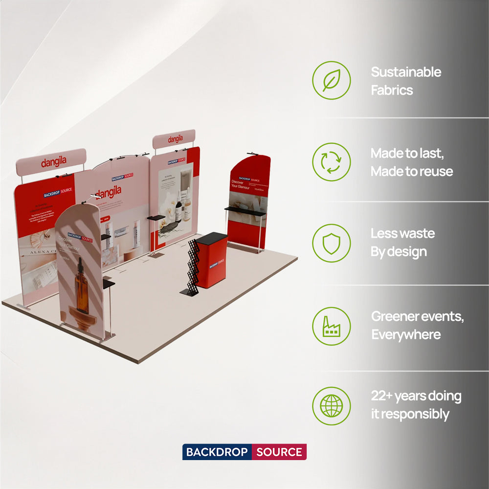 20x10 Booth Kit with Round-Top Backwall, Shelving & Counter