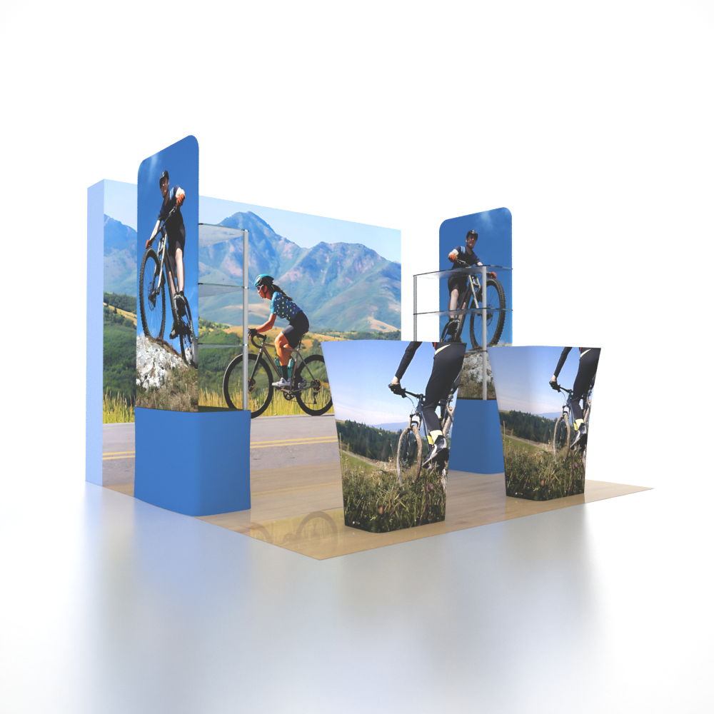 10x10 3D Media Wall Booth Kit with Acrylic Shelves & 4 Counters