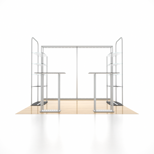 10x10 3D Media Wall Booth Kit with Acrylic Shelves & 4 Counters