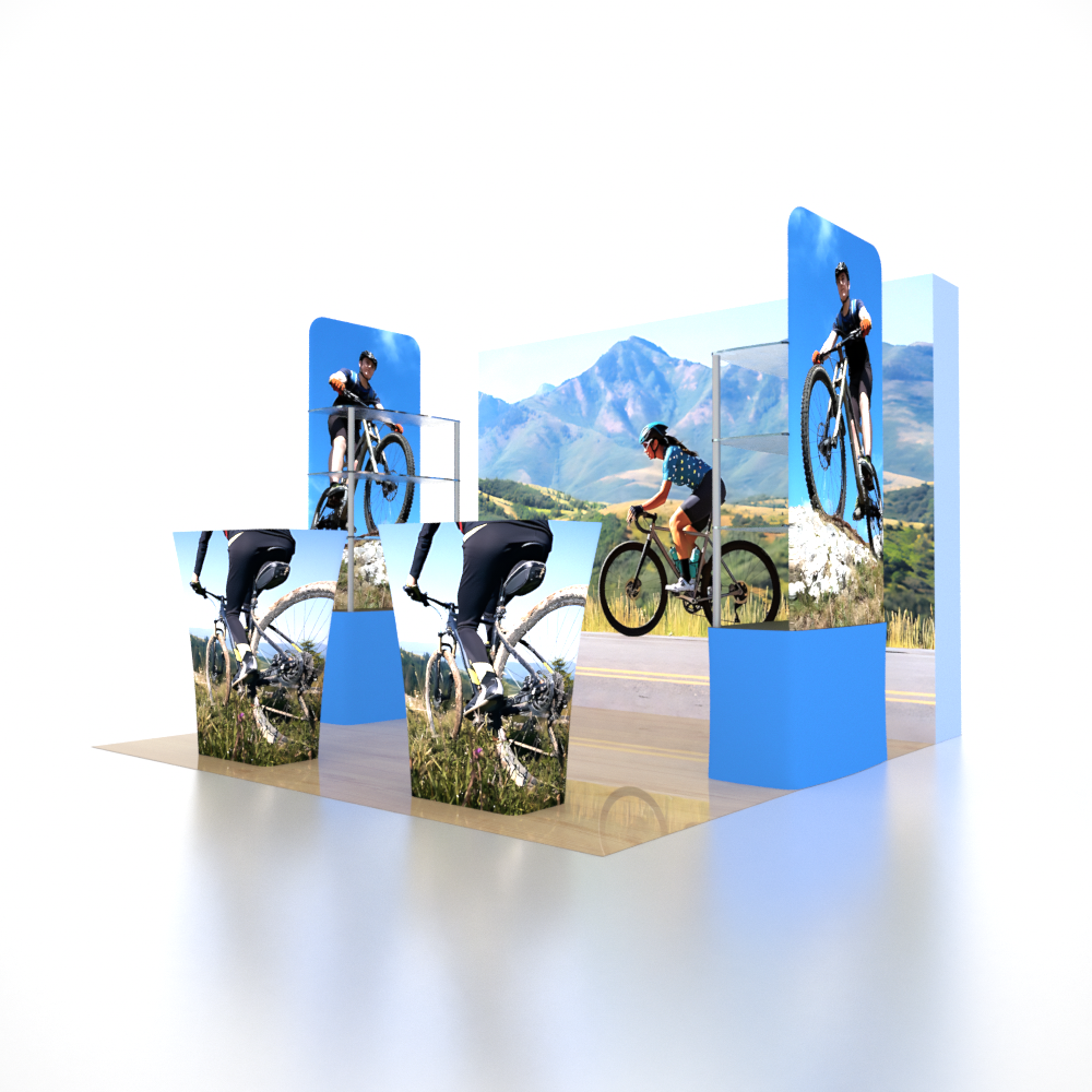 10x10 3D Media Wall Booth Kit with Acrylic Shelves & 4 Counters