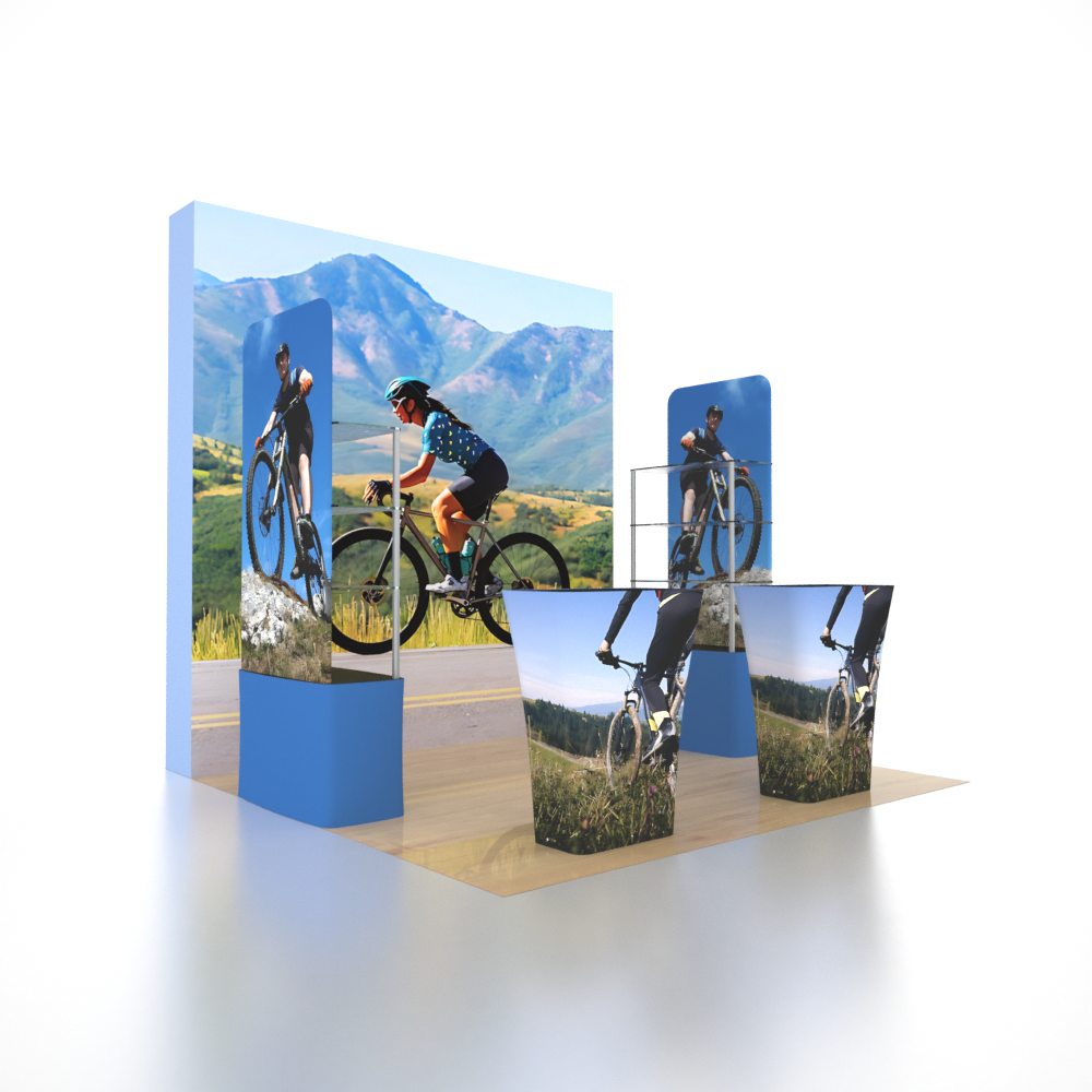 10x10 3D Media Wall Booth Kit with Acrylic Shelves & 4 Counters