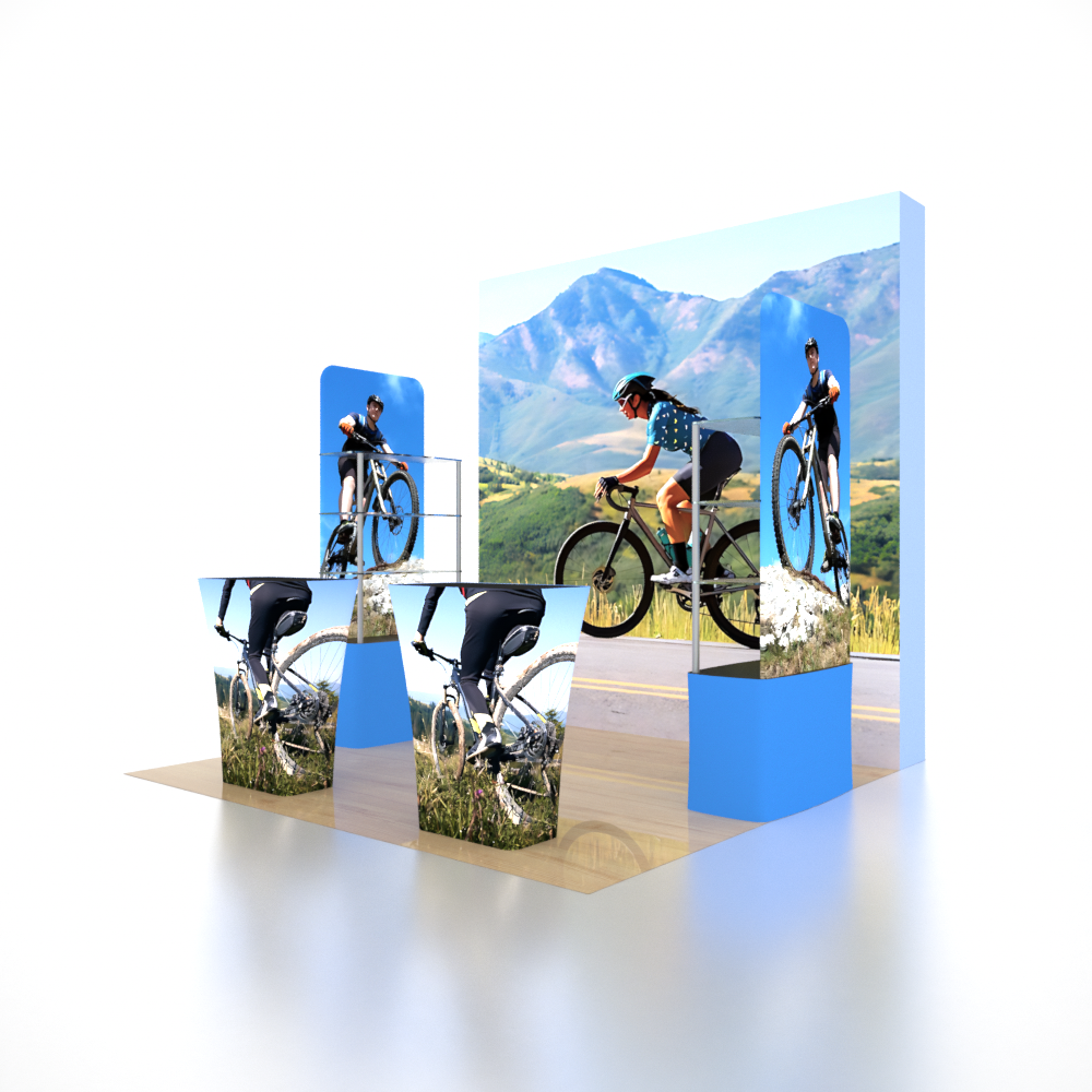 10x10 3D Media Wall Booth Kit with Acrylic Shelves & 4 Counters