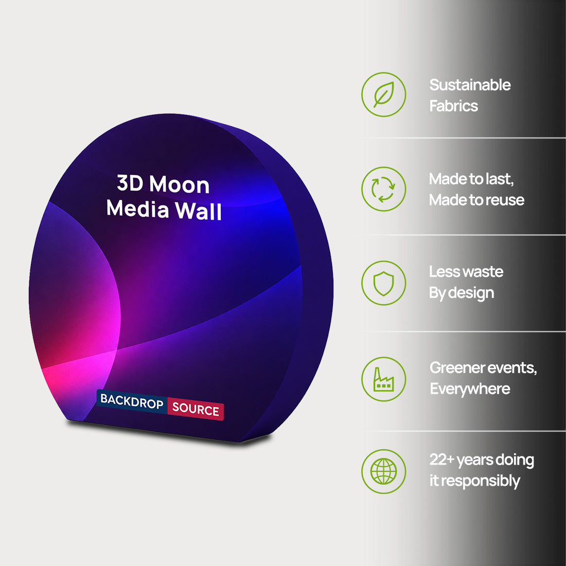 Présentoir en tissu tendu en forme de lune 3D 
