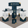30x30 Cubic Tower Island Booth with Hanging Banner & Counters