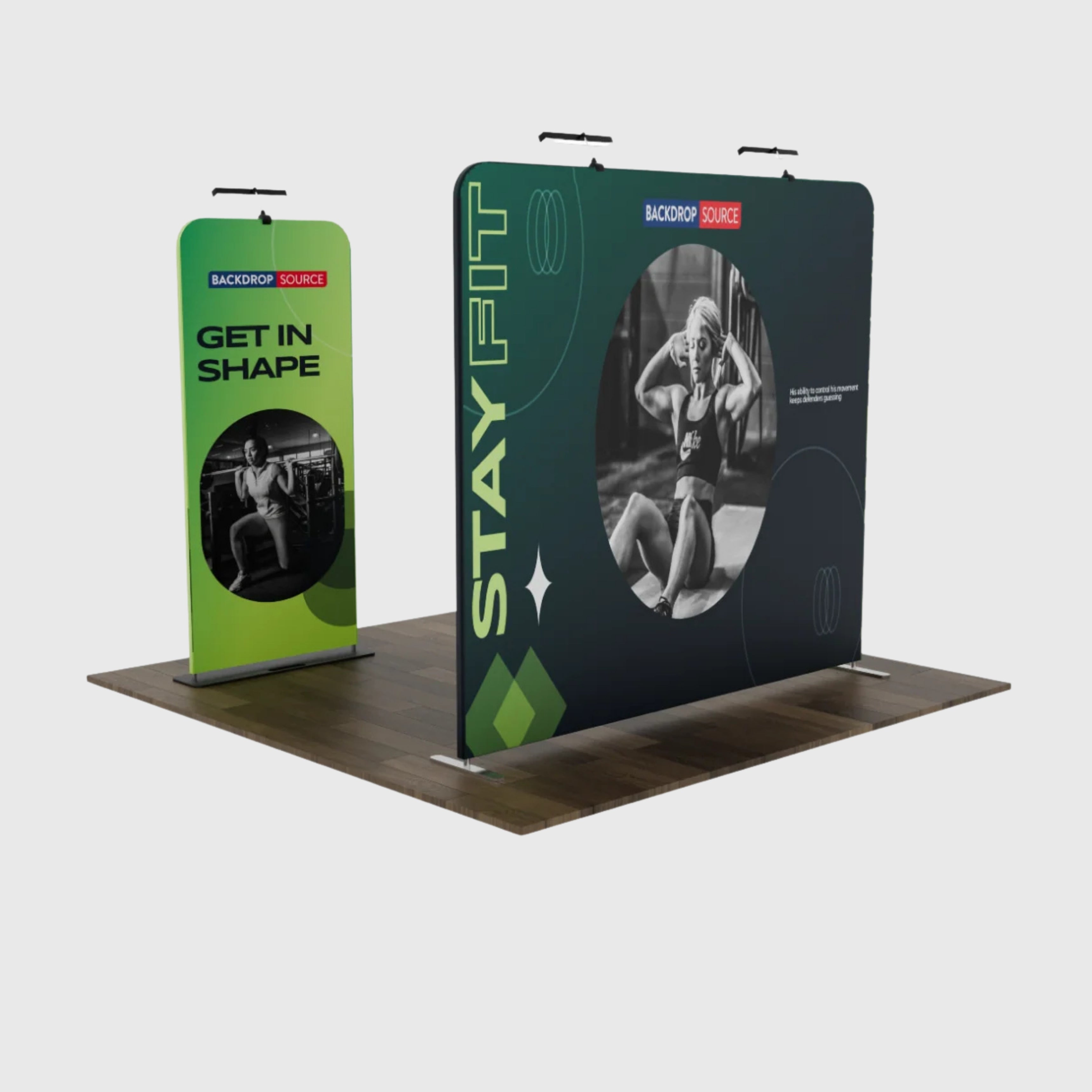 Kit de stand EZ Exhibit Essentials : 3 m x 3 m avec panneau arrière et support pour bannière 