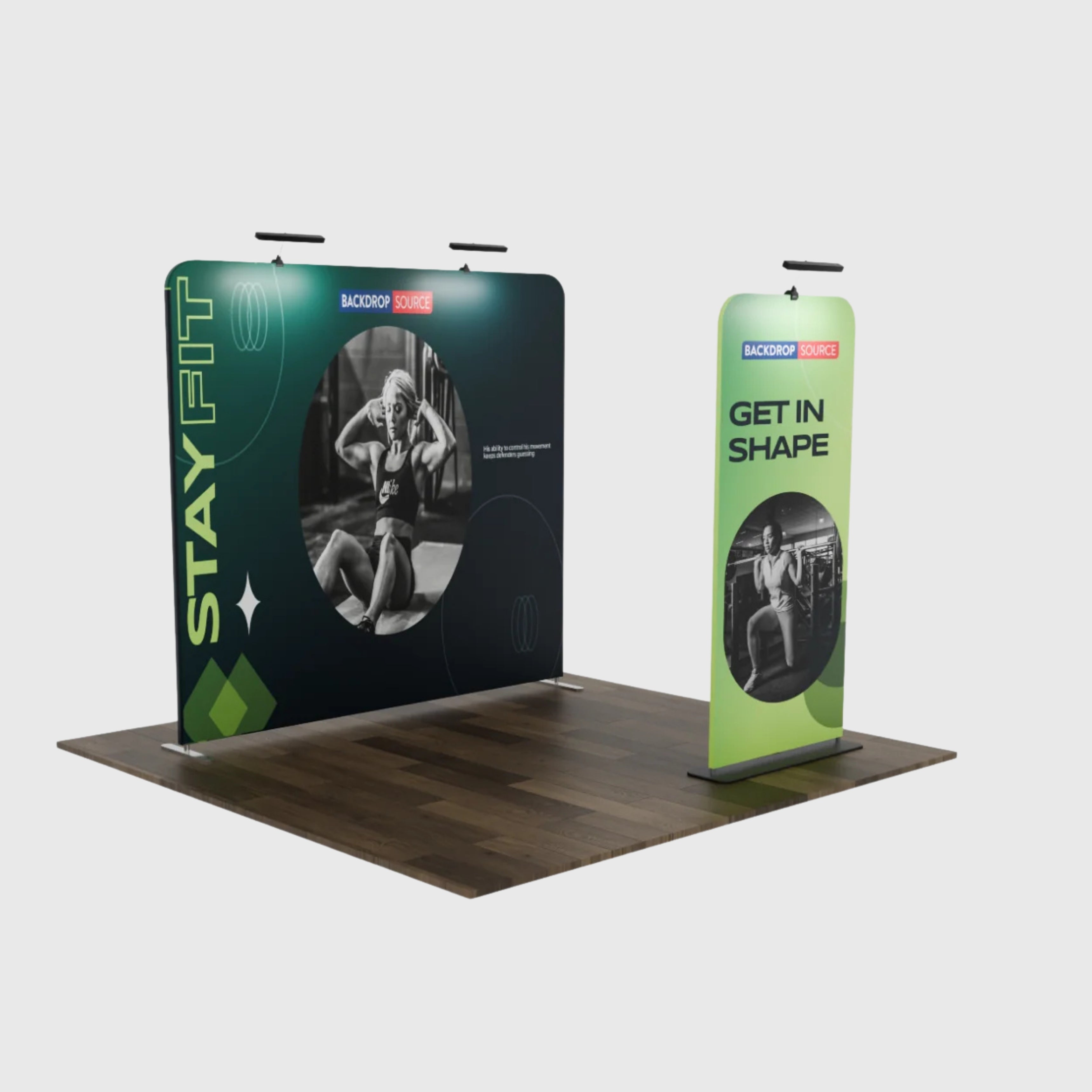 Kit de stand EZ Exhibit Essentials : 3 m x 3 m avec panneau arrière et support pour bannière 