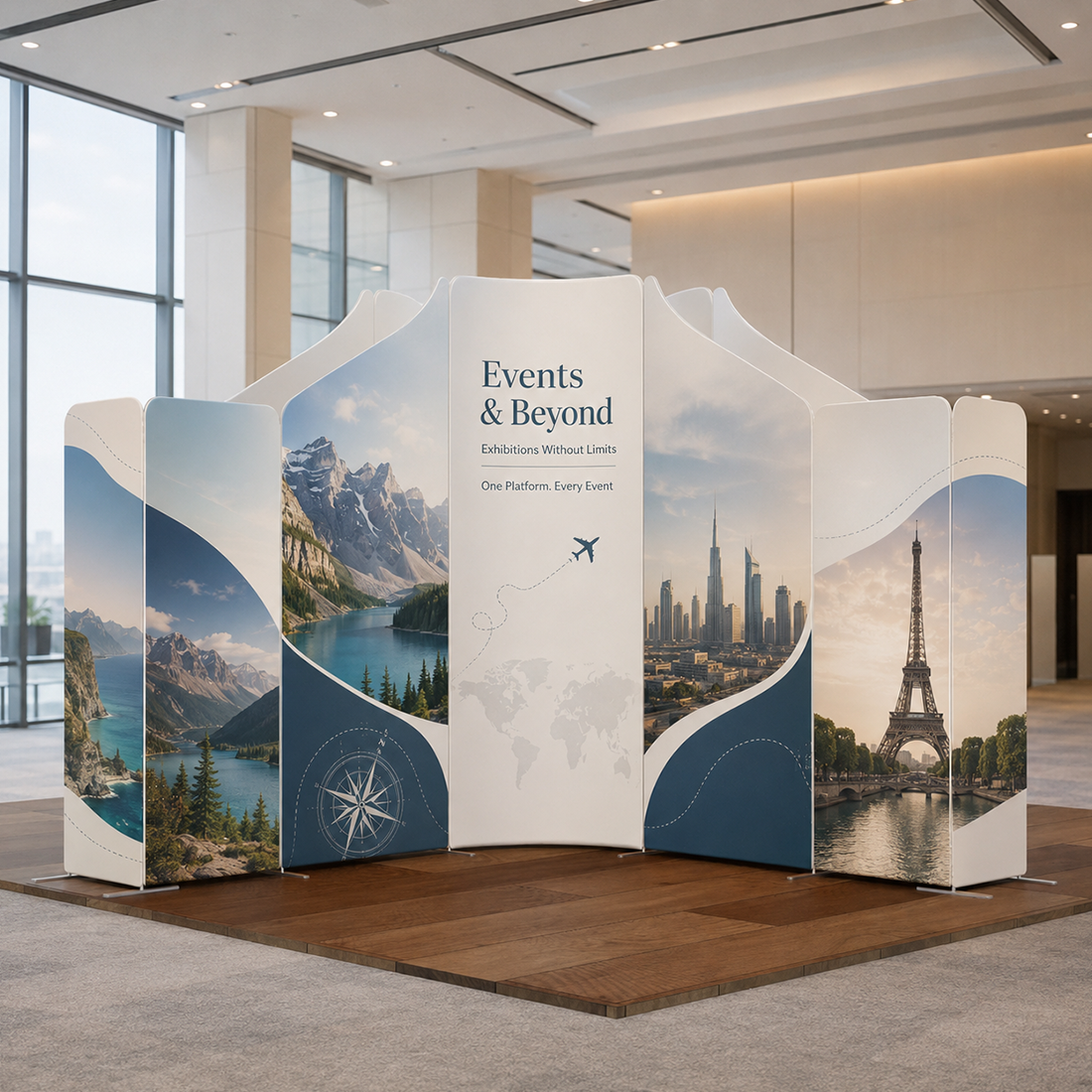 16.4x16.4 Magnetic Fabric Booth Wall with Curved & Slope Panels