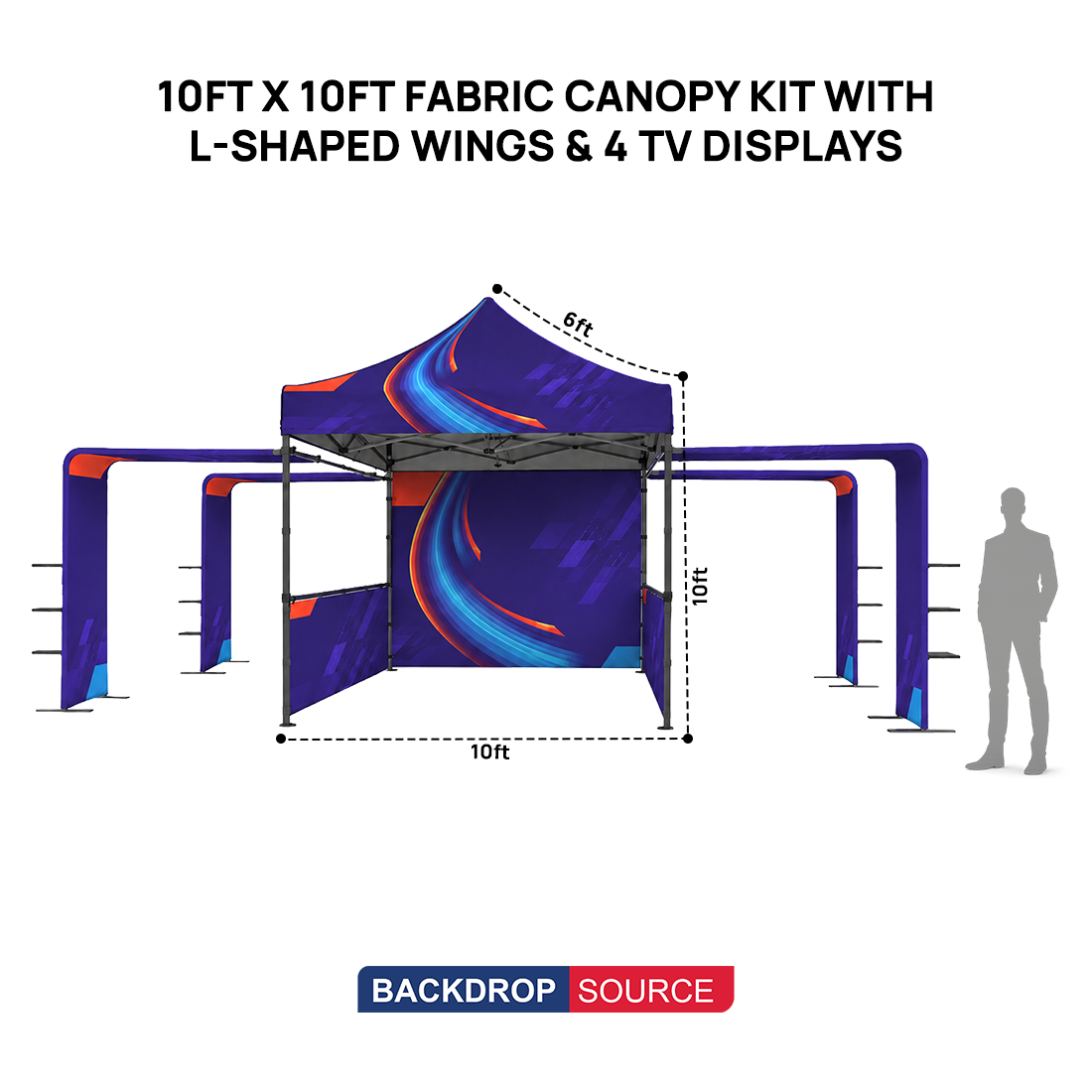 10ft x 10ft Fabric Canopy Kit with L-Shaped Wings & 4 TV Displays
