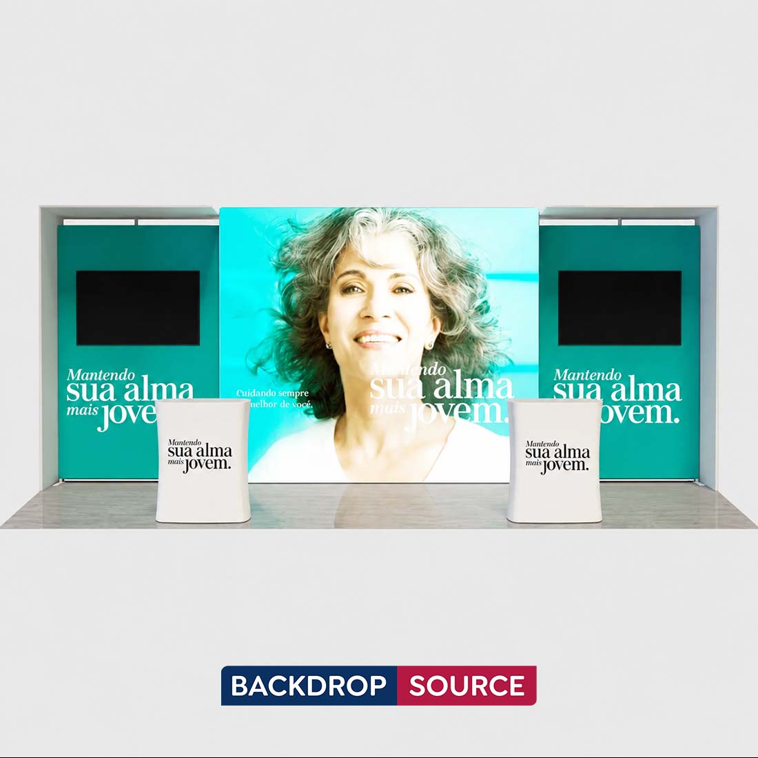 10x20 Backlit SEG Booth Kit with L-Arch Stands & 2 TV Walls
