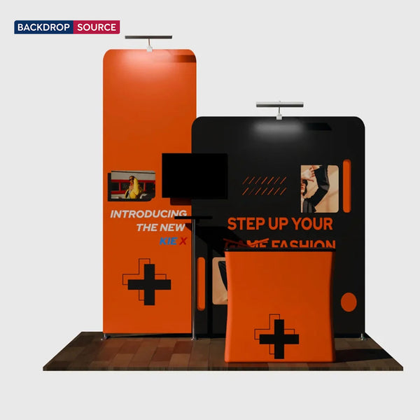 10x10 Booth Kit with Tall & Wide Straight Walls, Counter & TV