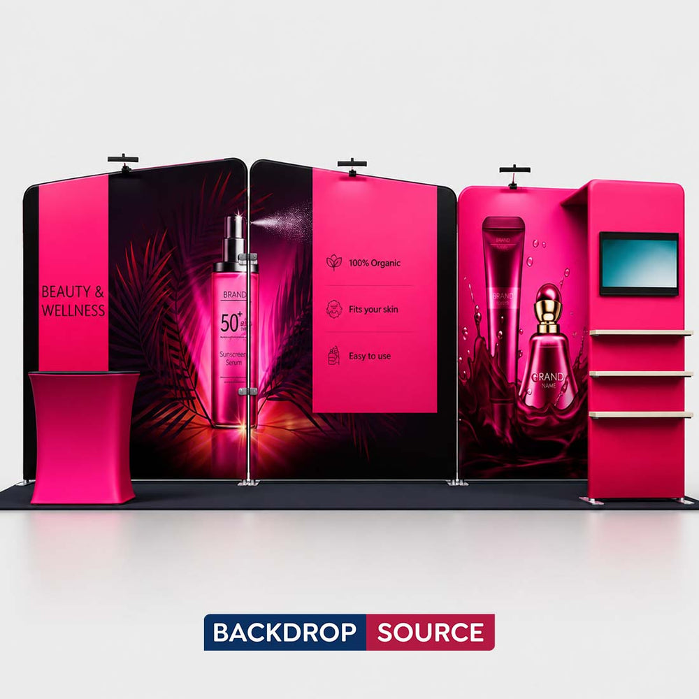 10x20 Booth Kit with Inclined Walls, L-Shape TV Tower & Counter