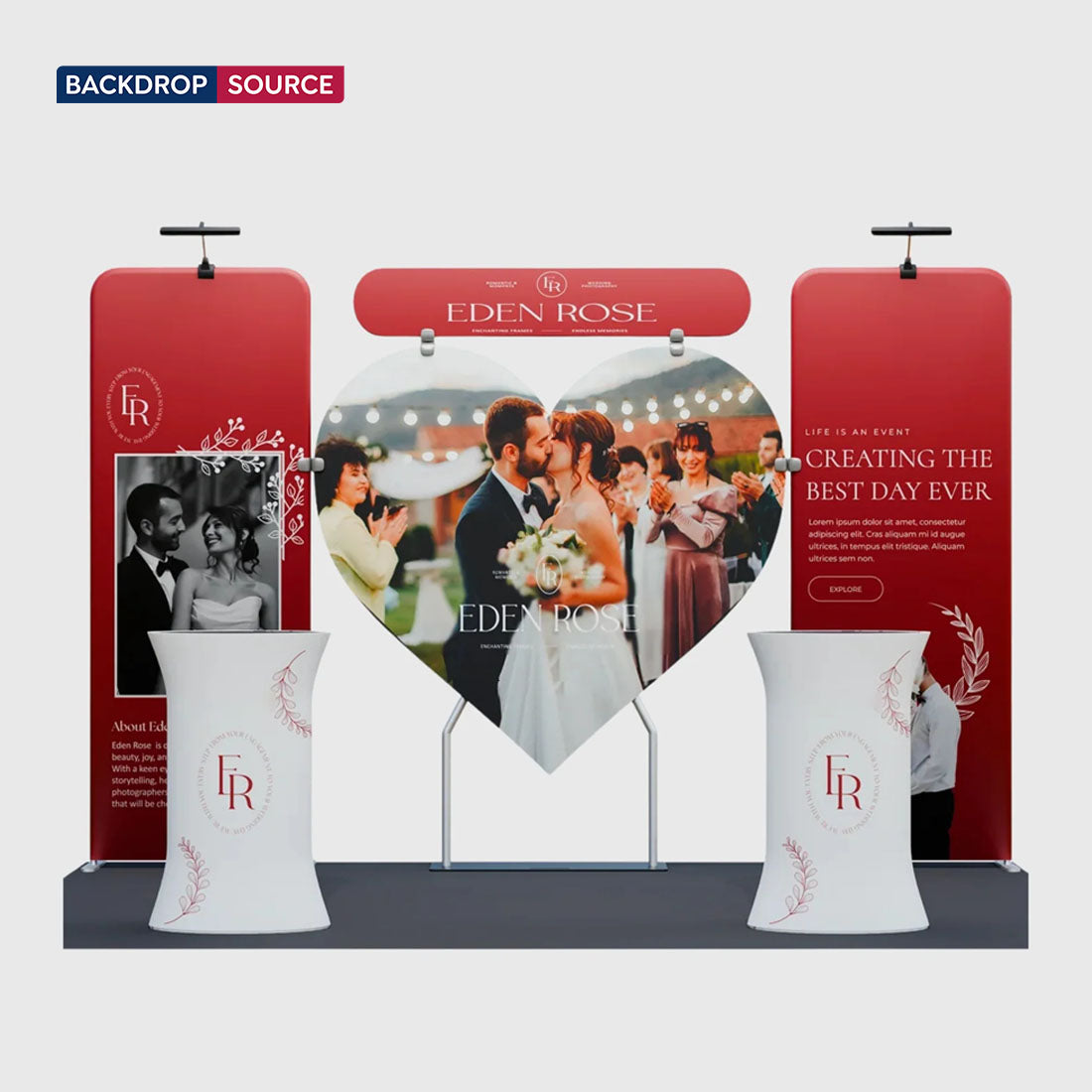 10x10 Booth Kit with Heart-Shape Backdrop & 2 Oval Counters