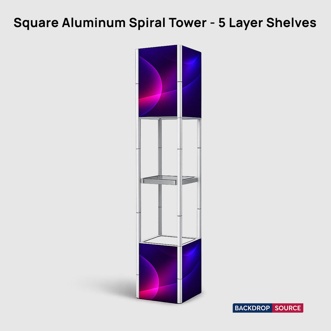 Square Portable Aluminum Spiral Tower Display - 5 Layer Shelves