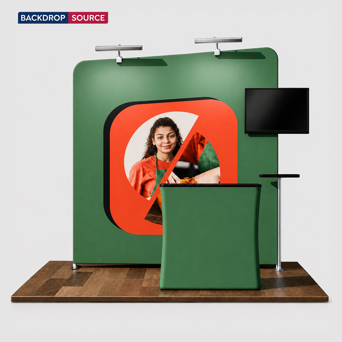 10x10 Inclined Wall Booth Kit with Counter & TV Mount