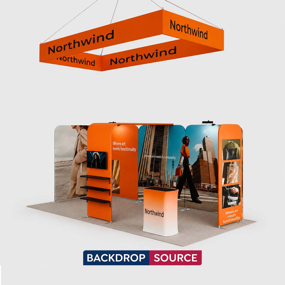 10x20 Magnetic Booth Kit with L-Shape TV Tower & Hanging Banner