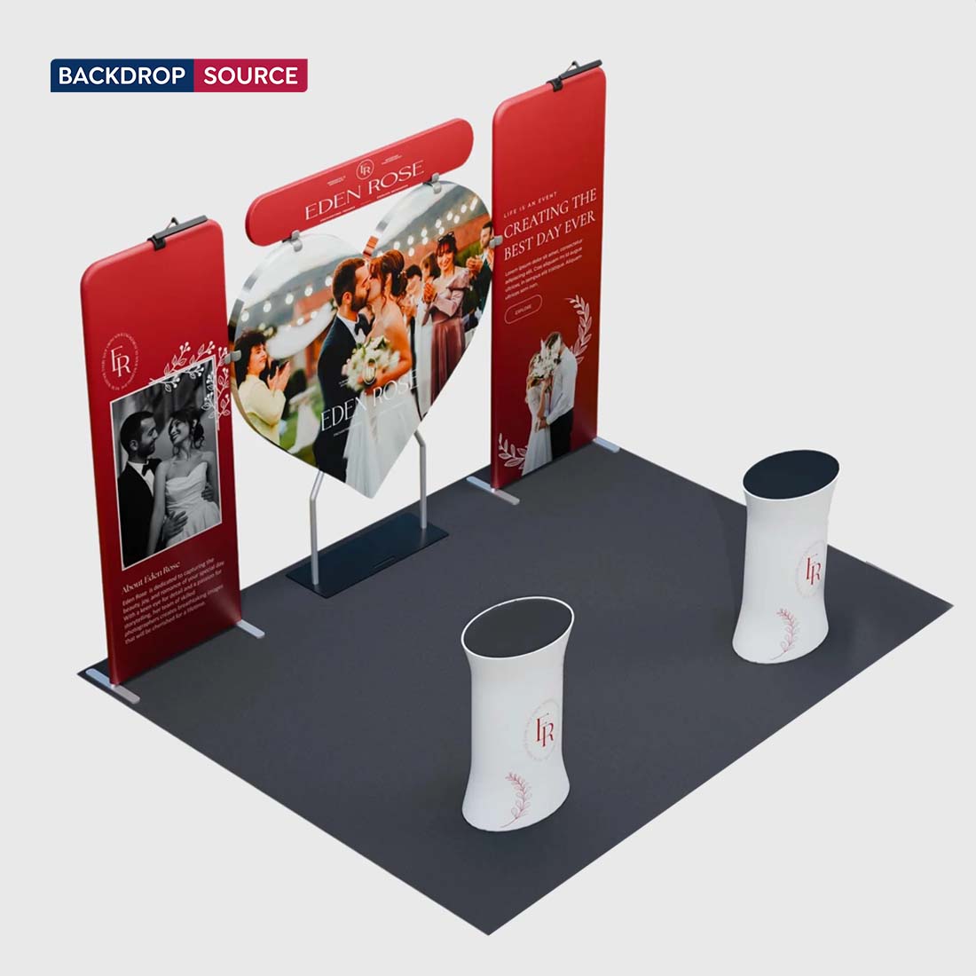 10x10 Booth Kit with Heart-Shape Backdrop & 2 Oval Counters