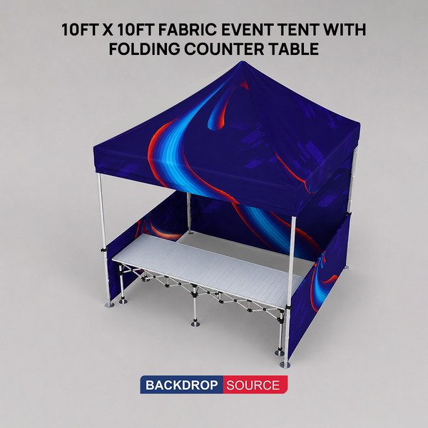 10ft x 10ft Fabric Event Tent with Folding Counter Table