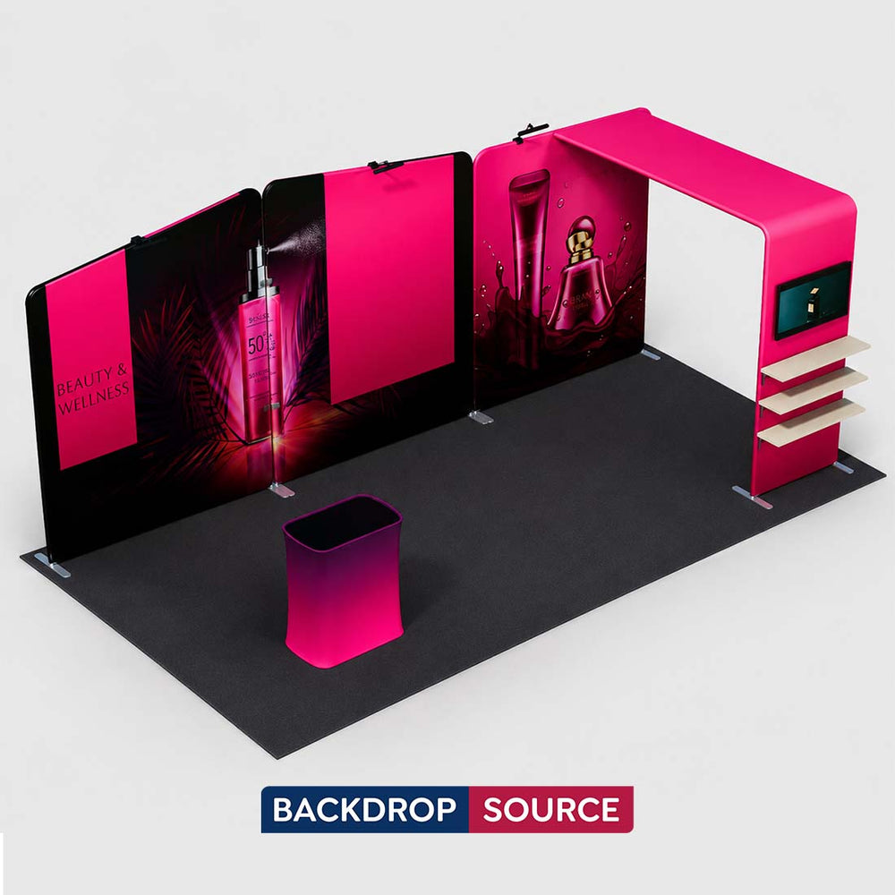 10x20 Booth Kit with Inclined Walls, L-Shape TV Tower & Counter