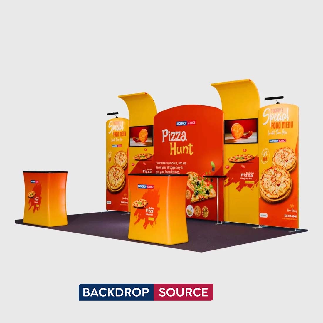 10x20 Booth Kit with Slanted Arches, Curved Walls & 2 Counters