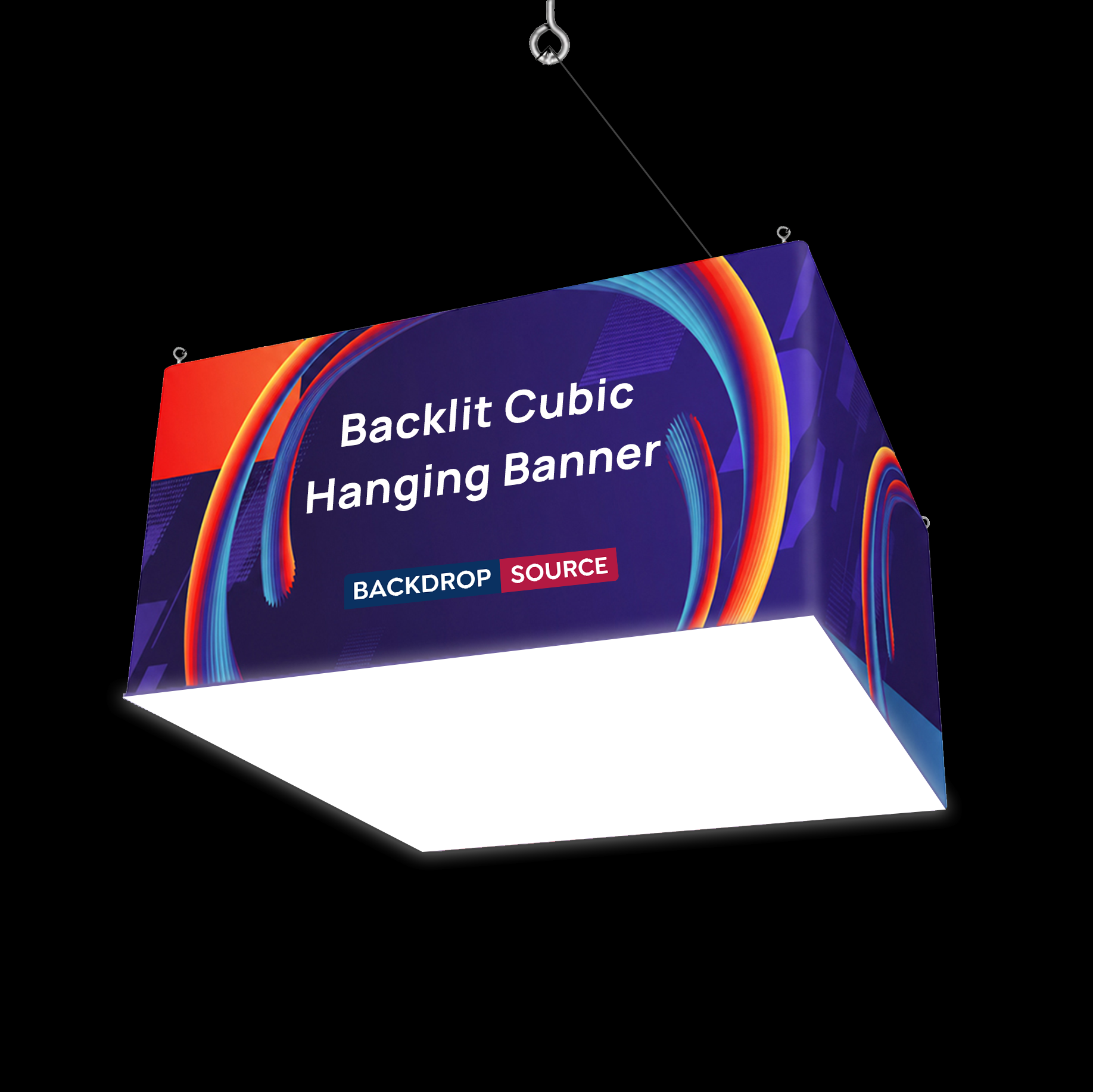 Bannière suspendue cubique rétroéclairée 