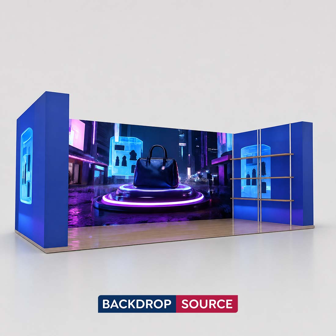 10x20 3D Media Wall Booth Kit with 12 Display Shelves